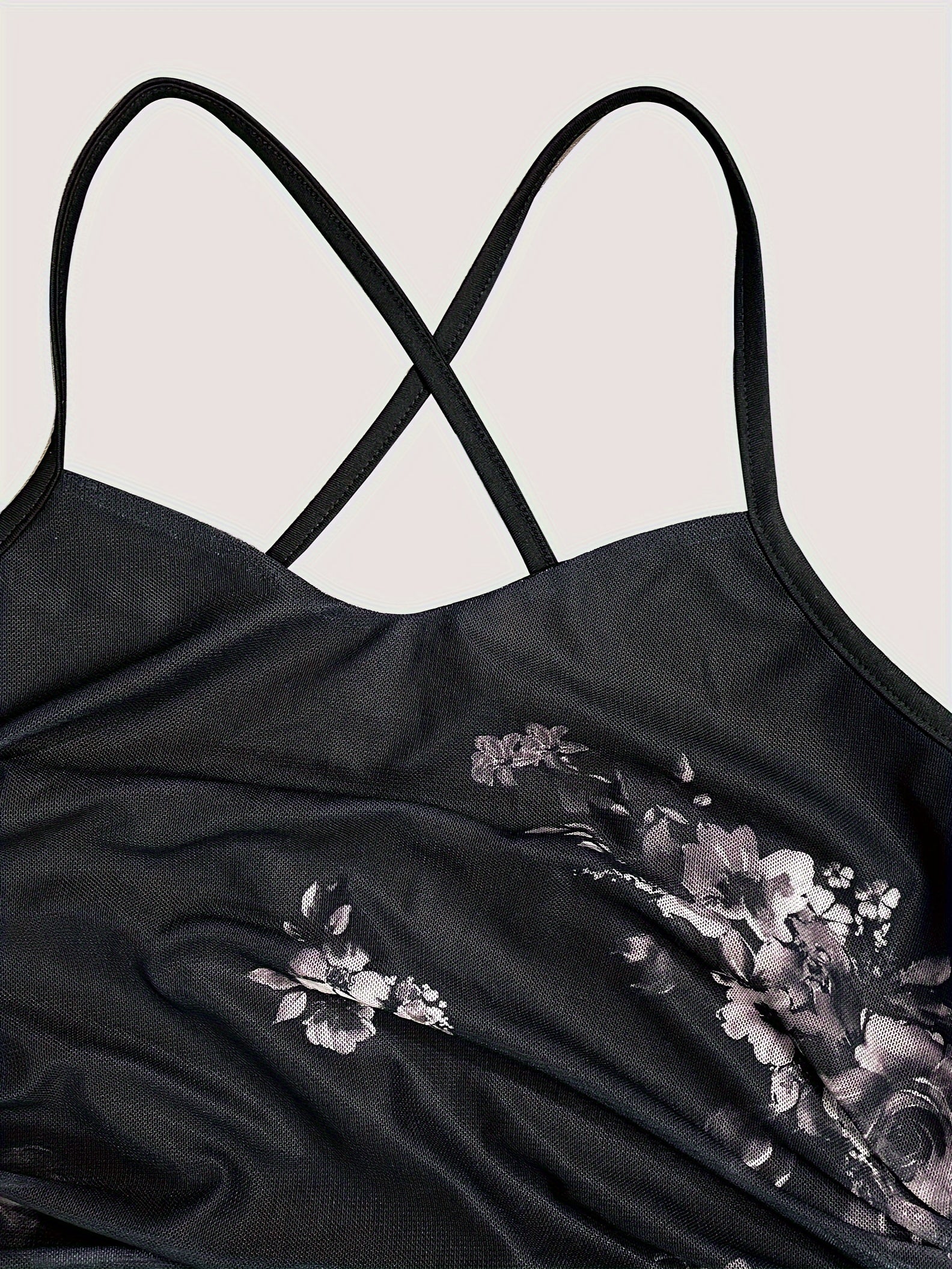 Elegant Sleeveless Crisscross Cami Dress - Floral Print Spaghetti Strap Dress For Spring & Summer - Women's Clothing